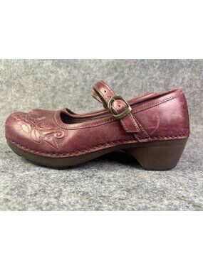 Dansko Shoes Womens Size 7.5 Red Leather Mary Jane Comfort Clogs Casual Work